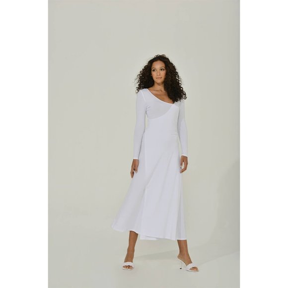 Maxi Dress with High Slit | White | Long Sleeve - Picture 2 of 6